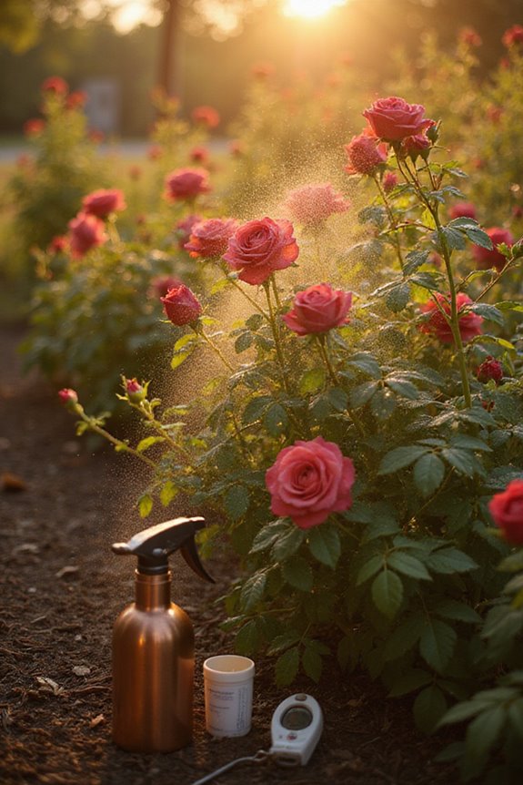 spray roses at dusk